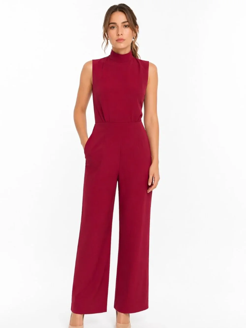 Charles Henry Wine Pink Elegant Jumpsuit XS Open Back Tie Wide Leg - Picture 1 of 5